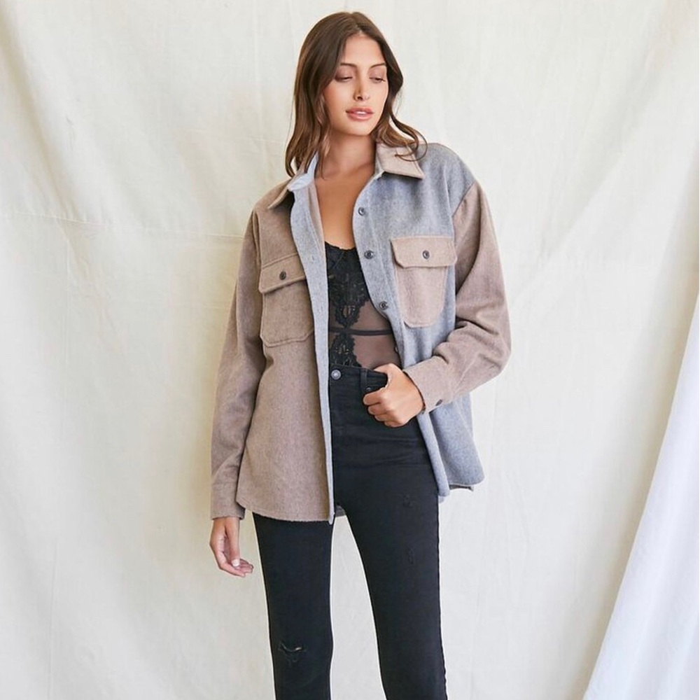 Forever 21 Colorblock Dolphin-hem Shacket